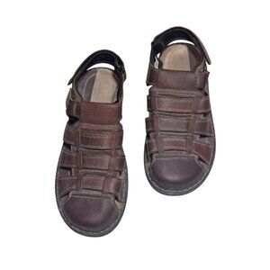 Hush Puppies Cross-Shore Sandals Men 15EW Fisherman Leather Brown Hook Loop Wide